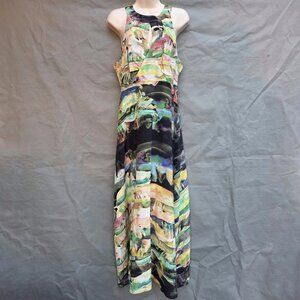 Kachel Anthropologie 100% Silk Painterly Maxi Dress Formal Party Wedding Guest